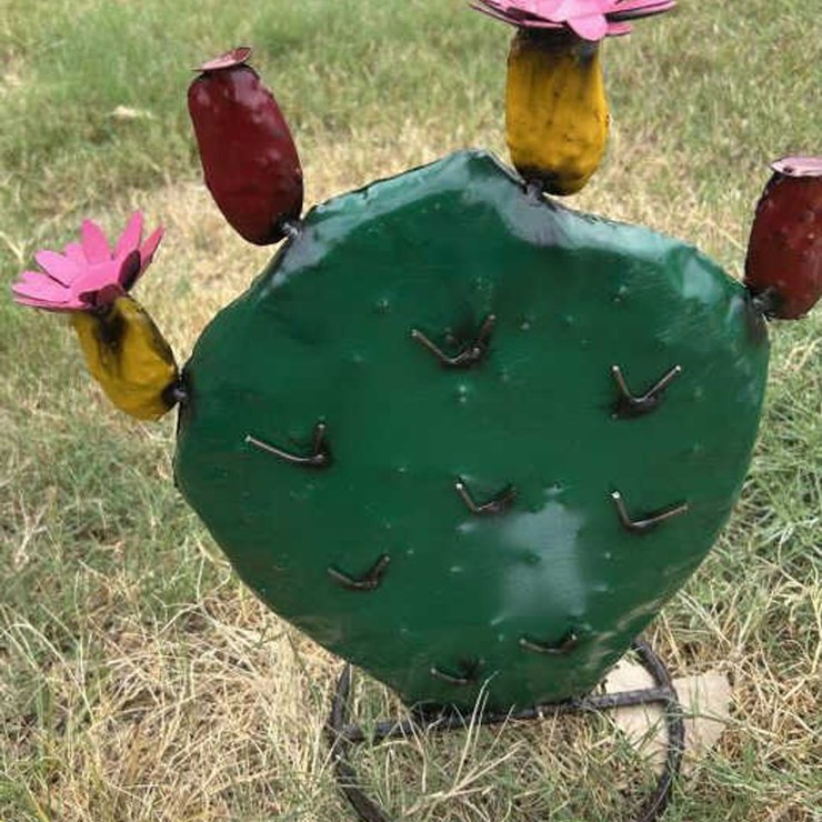 #126 • Metal Art - Small Cactus w/Colored Flowers