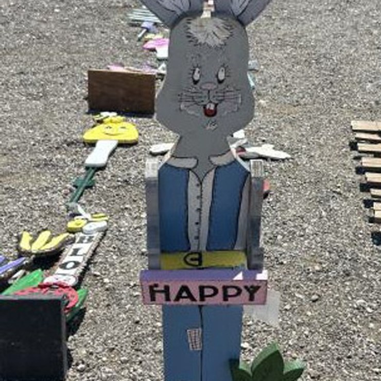 #73 • Custom Wood Art - Easter Bunny w/ Happy Sign