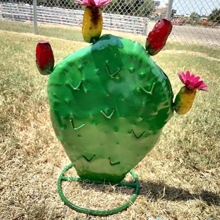 #117 • Metal Art - Medium Green Cactus w/Red & Pink