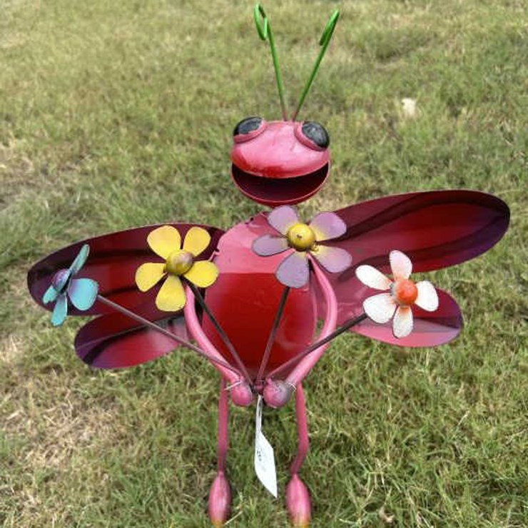 #128 • Metal Art - Stand Up Dragon Fly w/ Bouguet Flowers