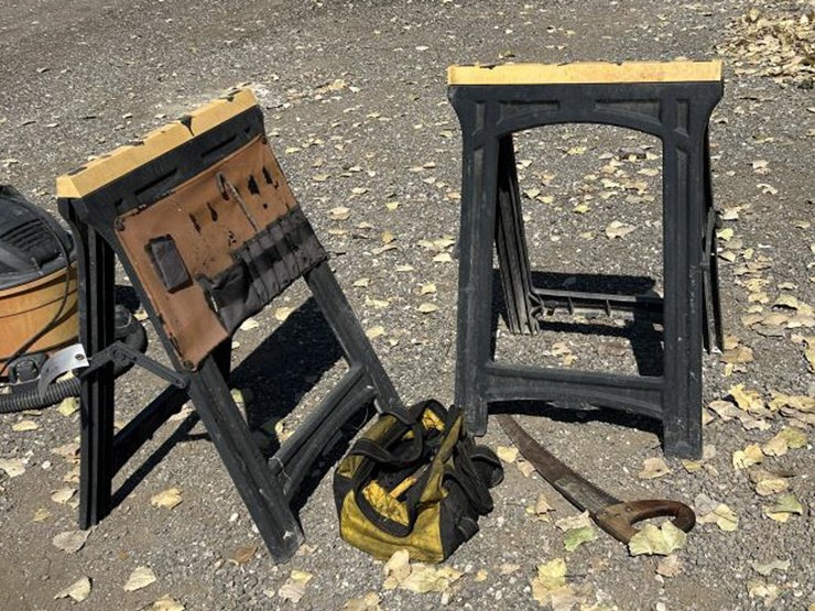 #87-•-(2)-folding-sawhorse-w/-tool-bag-w/-tools-&-saw-image-1