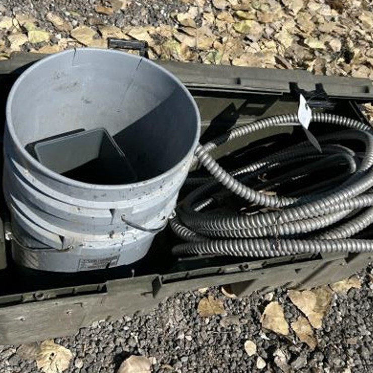#84 • Tote w/ (2) 5 Gallon Buckets & Metal Conduit