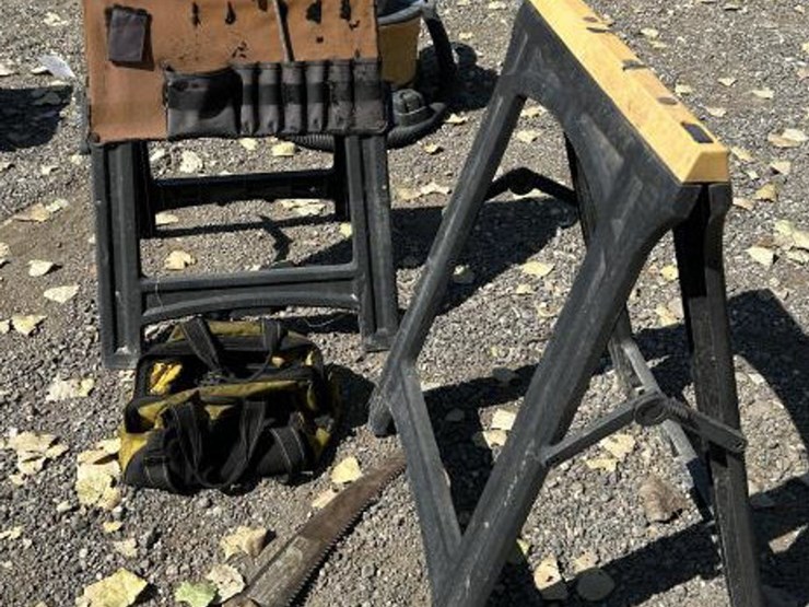 #87-•-(2)-folding-sawhorse-w/-tool-bag-w/-tools-&-saw-image-2