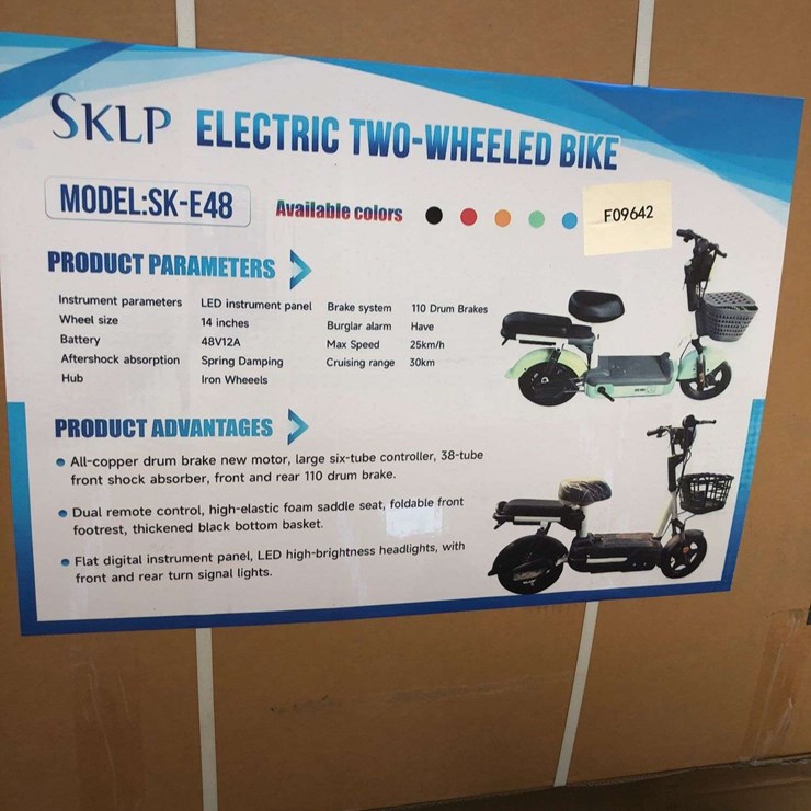 UNUSED SKLP ELECTRIC TWO WHEELED BIKE MODEL # SK-E48