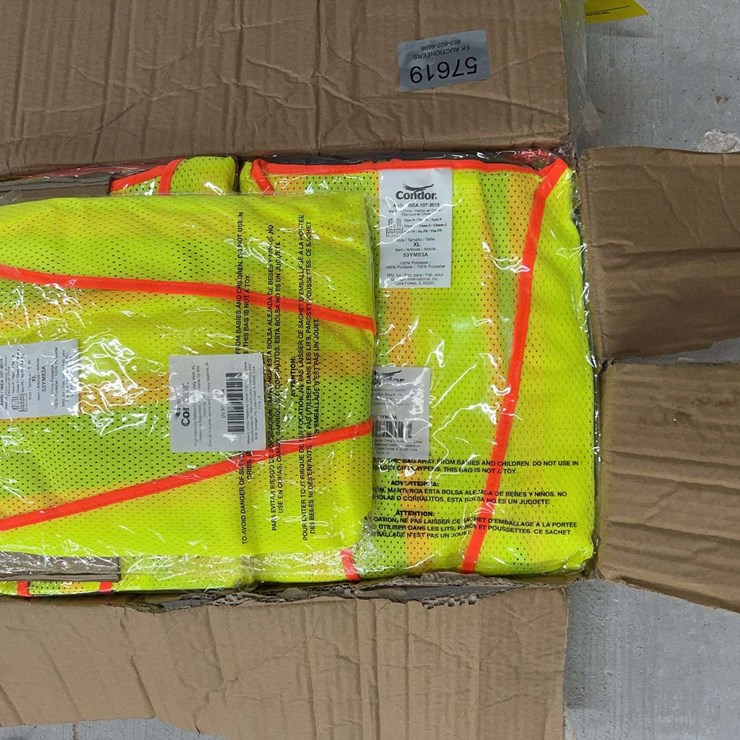 UNUSED BOX OF HI VIS SAFETY VESTS