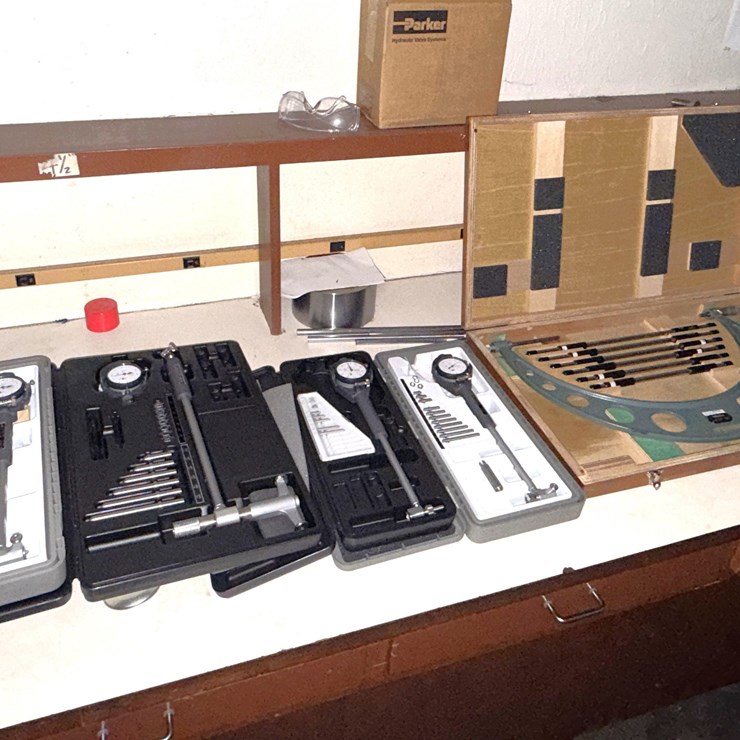 SECTION W/(4) MITUTOYO 2” THRU 10” DEPTH GAUGES, (1) MITUTOYO 12-18” OD MICROMETER, & (2) DUROMETER GUAGES
