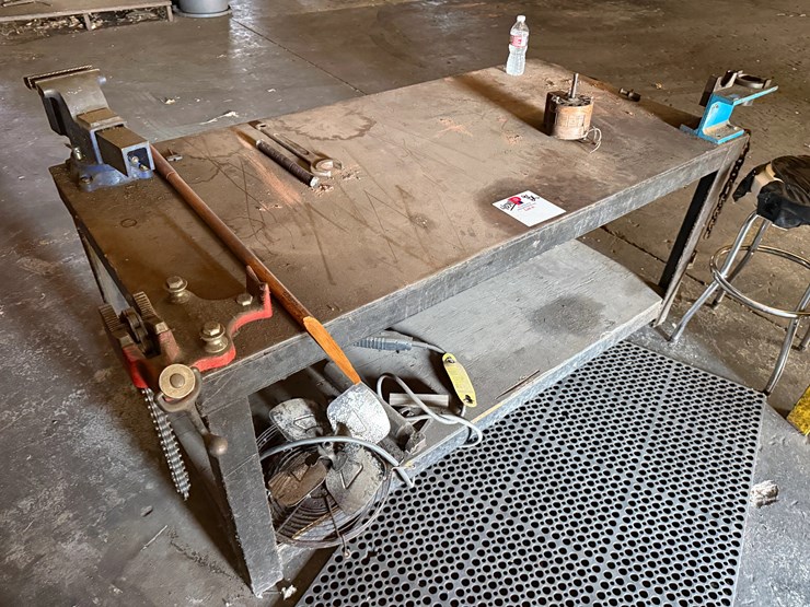 6”x3’x32”-metal-working-table-w/-bench-&-chain-vice-image-1