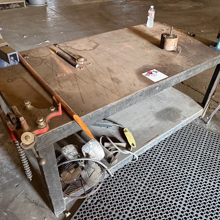 6”x3’x32” METAL WORKING TABLE W/ BENCH & CHAIN VICE