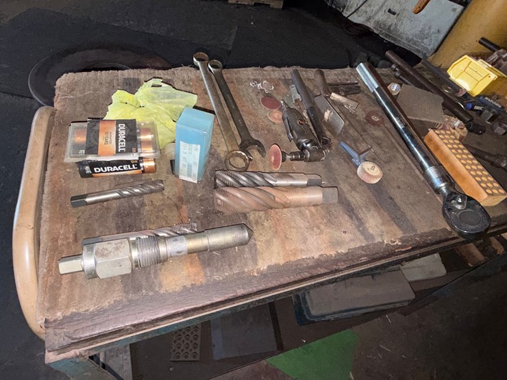 section-w/-(2)-work-benches,-small-metal-cabinet-including-contents-of-machine-cutting-tools,-some-hand-tools,-&-related-image-3