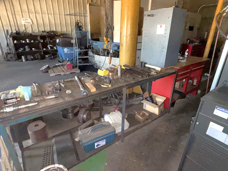 section-w/-(2)-work-benches,-small-metal-cabinet-including-contents-of-machine-cutting-tools,-some-hand-tools,-&-related-image-1