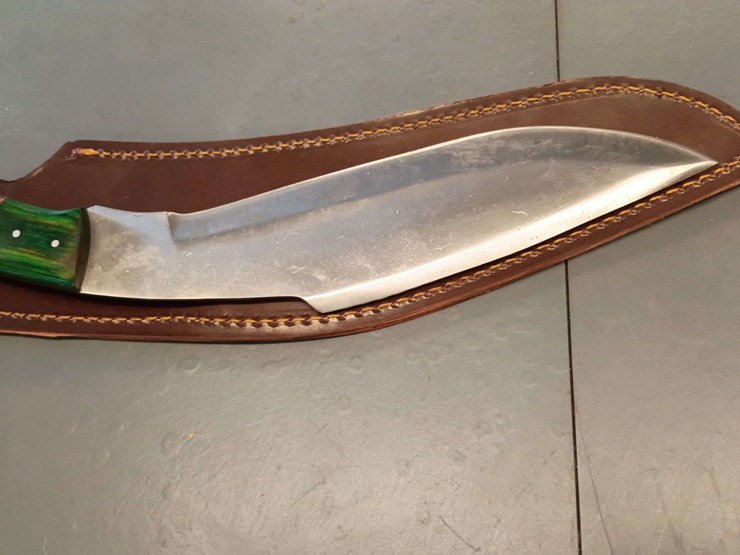 custom-stainless-steel-fixed-blade-knife-with-layered-brown/red-striped-handle-image-2
