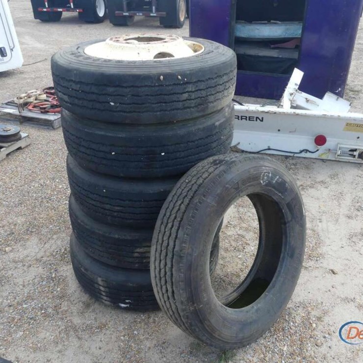 (6) FIRESTONE & TOYO 255/70R22.5 TIRES AND (5) RIMS