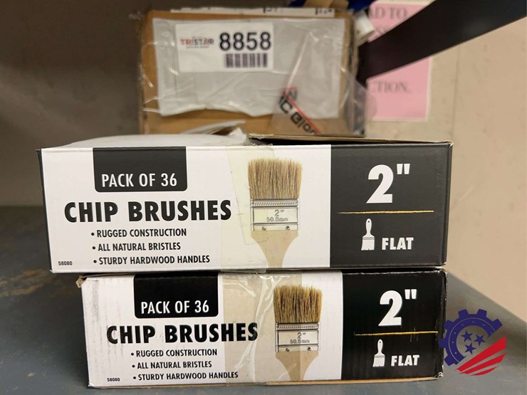 assorted-2"-flat-chip-brushes-and-caulk-guns,-multiple-boxes-image-1