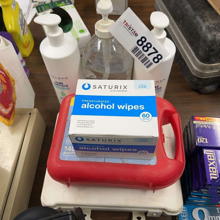 Assorted first aid supplies with Saturix alcohol wipes