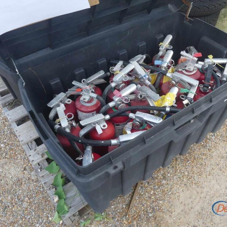 (2) PLASTIC TOOL BOXES W/ FIRE EXTINGUISHERS
