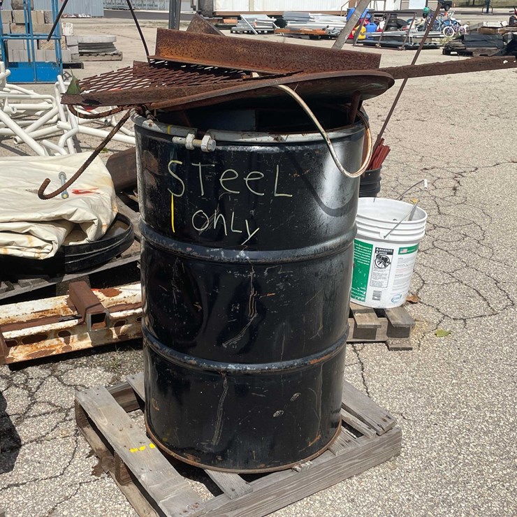 #10610 • Metal Barrel with Scrap Metal Contents