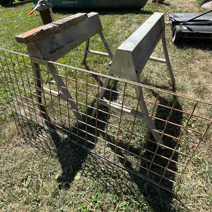 #5745 • Pair of Aluminum Saw Horses with Metal Panel