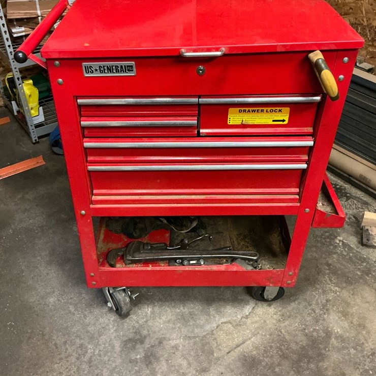 #108 • US General Pro 5-Drawer Rolling Tool Cart & Assorted Shop Tools