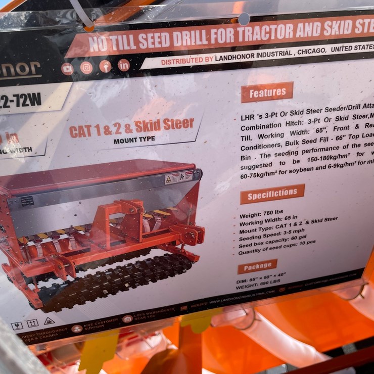 #2406 • Unused 2026 Landhonor No Till Seed Drill for Tractor and Skid Steer