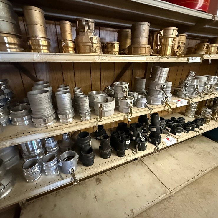 3RD SHELF W/ (30+) 2” THRU 4” ALUM CAMLOCK FITTINGS