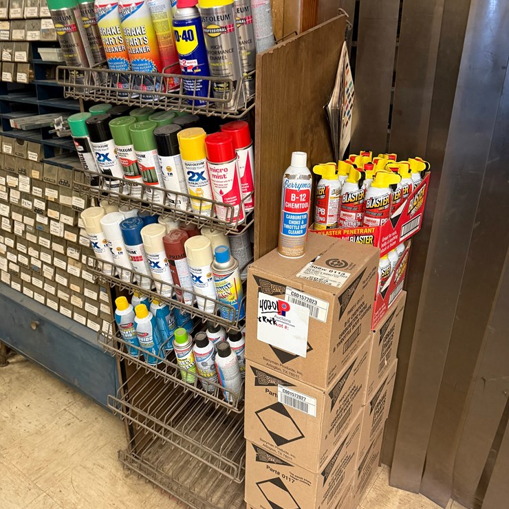 LOT W/ (5) CASES OF BERRYMAN B-12, (2) CASES BLASTER PROSRTAN, BRAKE PARTS CLEANER, & RACK OF LUBRICANTS