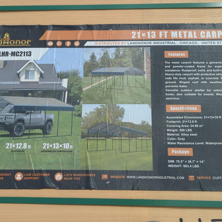 NEW LANDHONOR LHR-MC2113 METAL CARPORT STORAGE BUILDING