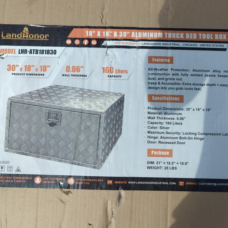 NEW LANDHONOR LHR-ATB181830 TRUCK BED TOOL BOX NEW SUPPORT EQUIPMENT