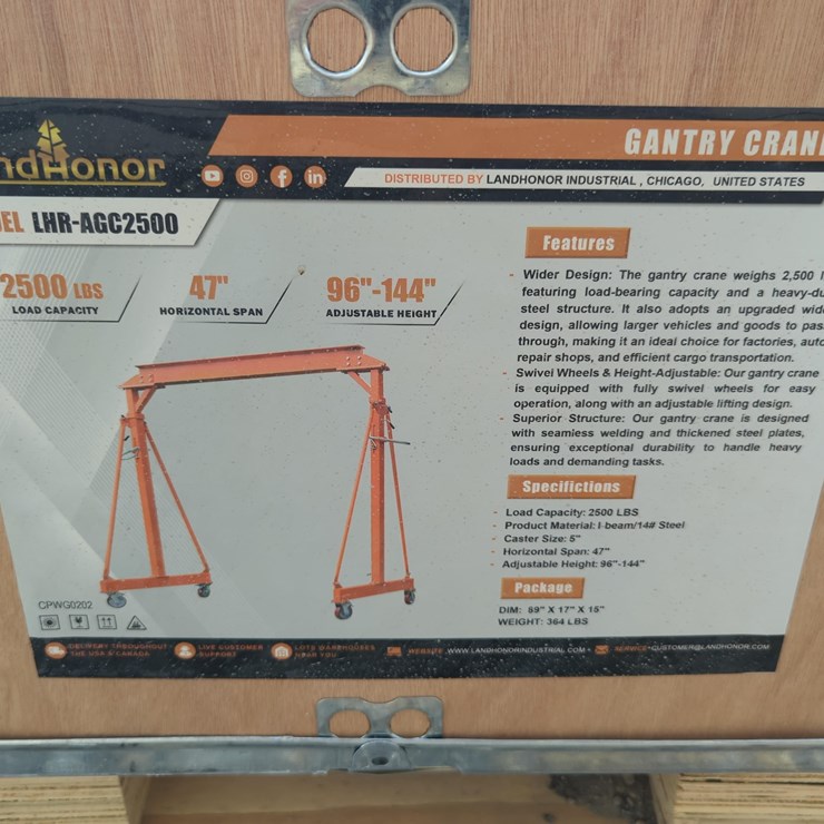 NEW LANDHONOR LHR-AGC2500 GANTRY CRANE NEW SUPPORT EQUIPMENT
