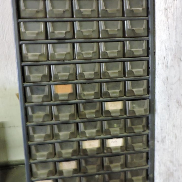 TIN PARTS STORAGE CONTAINER W/CONTENTS