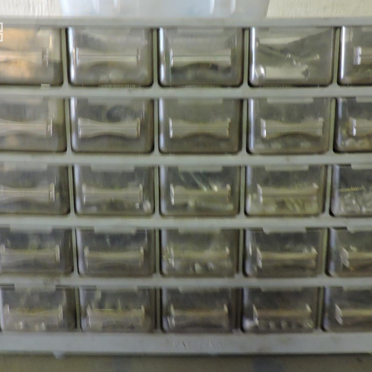 POLY PARTS STORAGE CONTAINER W/CONTENTS