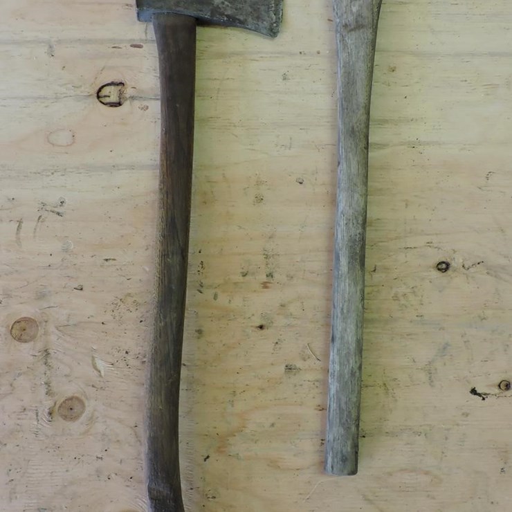 DOUBLE BIT, AND SINGLE BIT AXE, NO VISIBLE NAMES