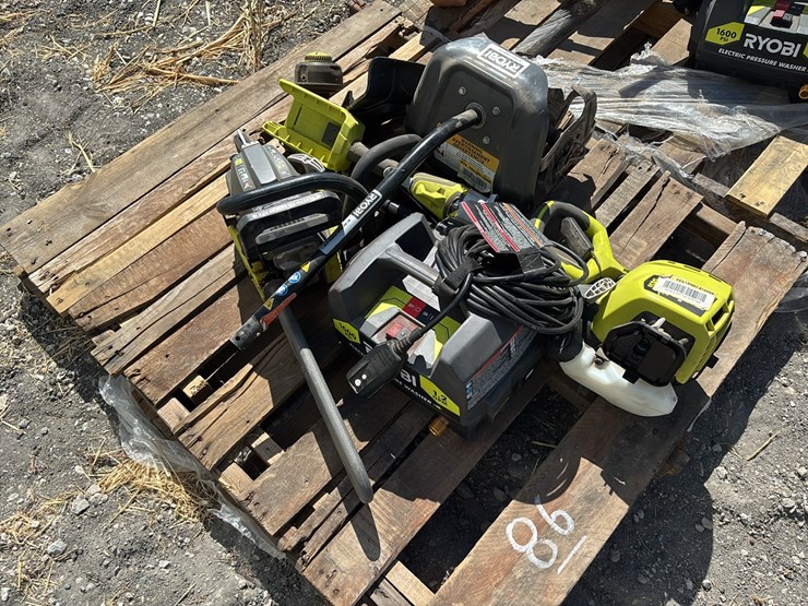 pallet-of:-ryobi-1600-psi-electric-pressure-washer,-ryobi-chainsaw,-ryobi-4-cycle,-ryobi-tiller,-weedeater,-expand-it-handle.-support-equipment-image-1