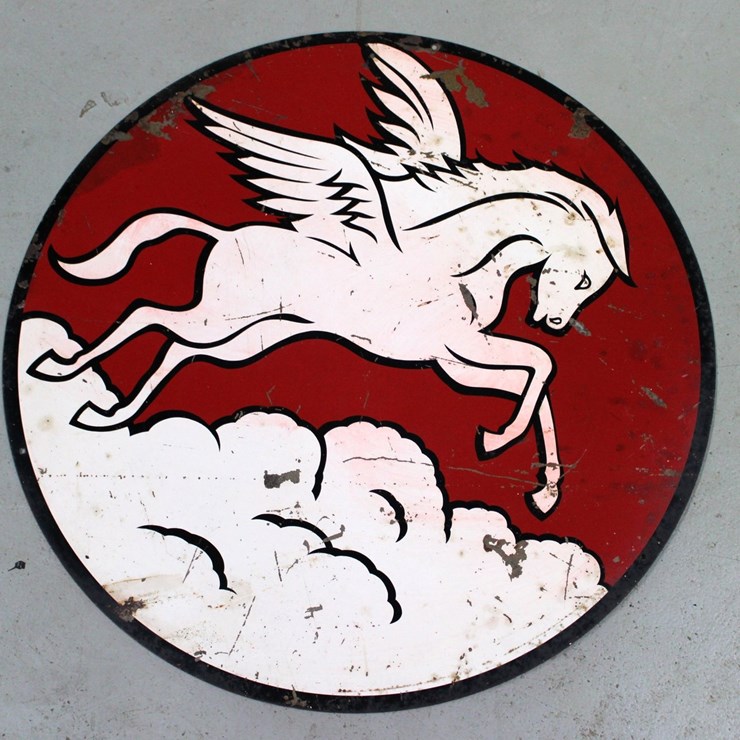 #1003 • MOBILGAS PEGASUS LOGO METAL SIGN - 23.5" DIAMETER