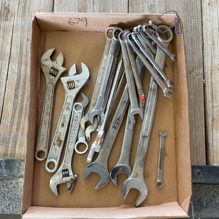 Standard combination wrench set and adjustable wrenches