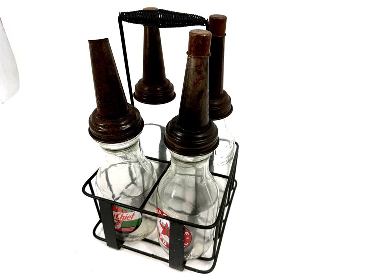 #1000-•-vintage-glass-oil-bottles-with-metal-carrier-image-2