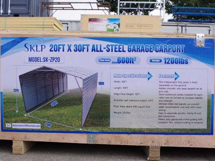 sklp-20'-x-30'-all-steel-garage-carport,-m/n-sk-zp20,-unused-image-3