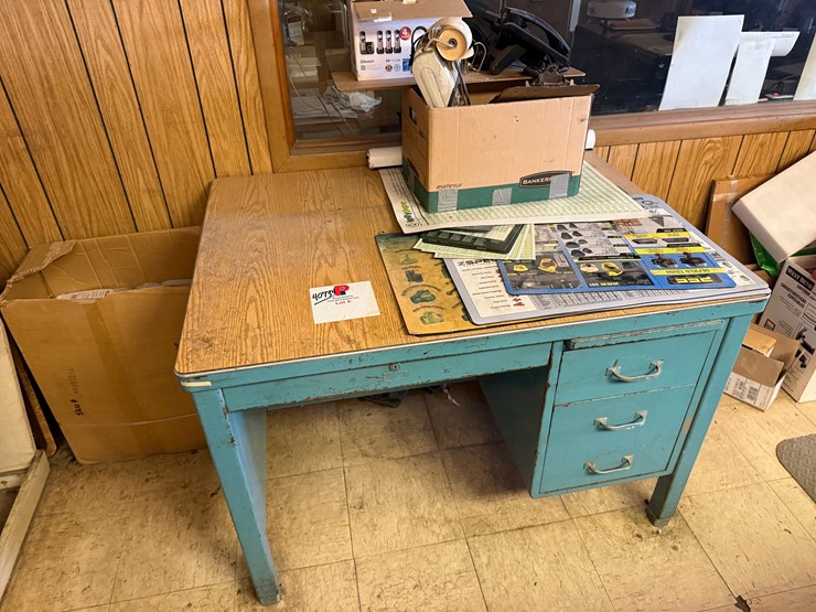 3’x3’x3’-metal-desk-w/-drawers-&-box-w/-contents-image-1