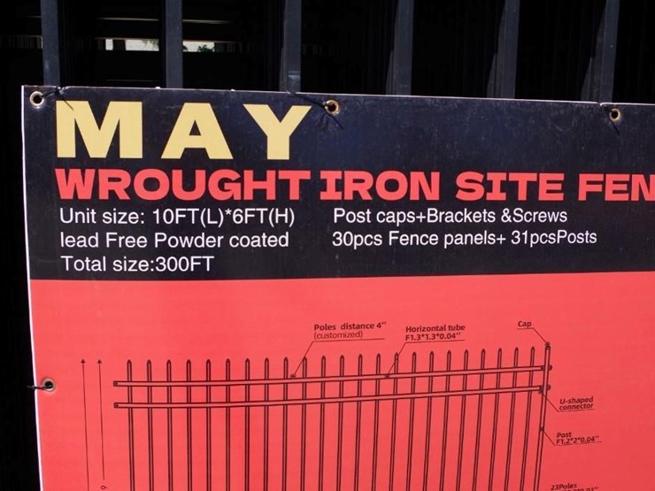 [30]-may 9.5'-x-6.25'-unleaded-powder-coated-wrought-iron-site-fence-panels-w/-(31)-posts-&-hardw...-image-3