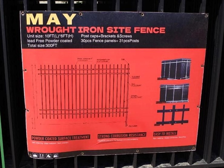 [30]-may 9.5'-x-6.25'-unleaded-powder-coated-wrought-iron-site-fence-panels-w/-(31)-posts-&-hardw...-image-2