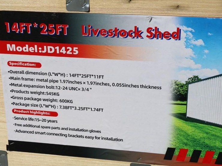 aboss-14'-x-25'-livestock-metal-shed,-cream,-m/n-jd1425,-unused-image-4