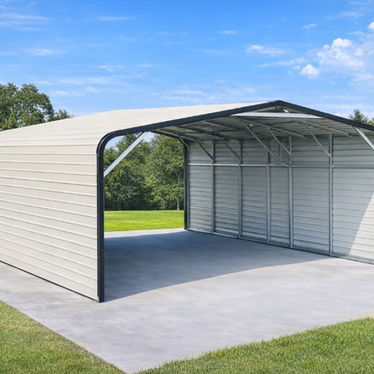ABOSS 18' x 30' Metal Carport w/ Side Walls, Cream, M/N JDC1830, Unused