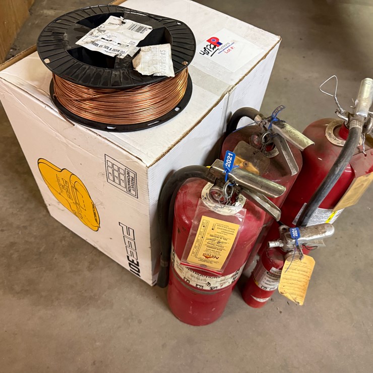 LOT W/ (1) 500 FT. SPOOL OF CU BARE 8 SOL SD 500S COPPER WIRE, (1) PCC301 ENVIRONMENTAL DRIP POT, (4) FIRE EXTINGUISHERS