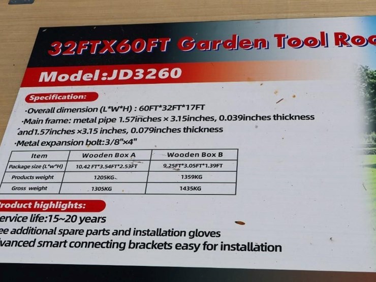aboss-60'-x-32'-metal-garden-tool-room/-shed,-cream,-m/n-jd3260,-unused-image-4
