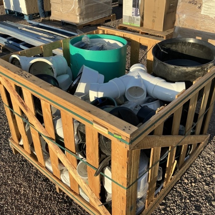 CRATE OF ASST PVC FITTINGS & HARDWARE