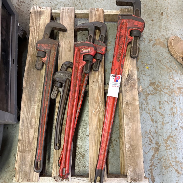 Pallet of (5) ridgid pipe wrenches, size 24” to 48”
