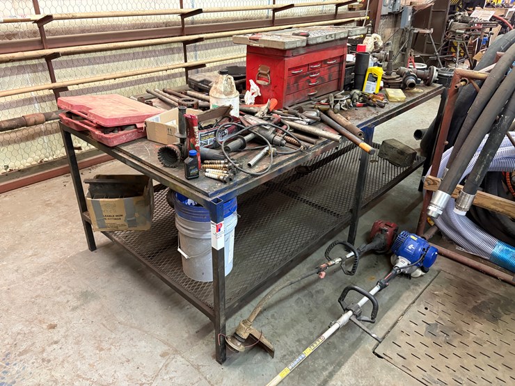 98”-x-52”-x-36”-shop-table-w/-contents-image-1