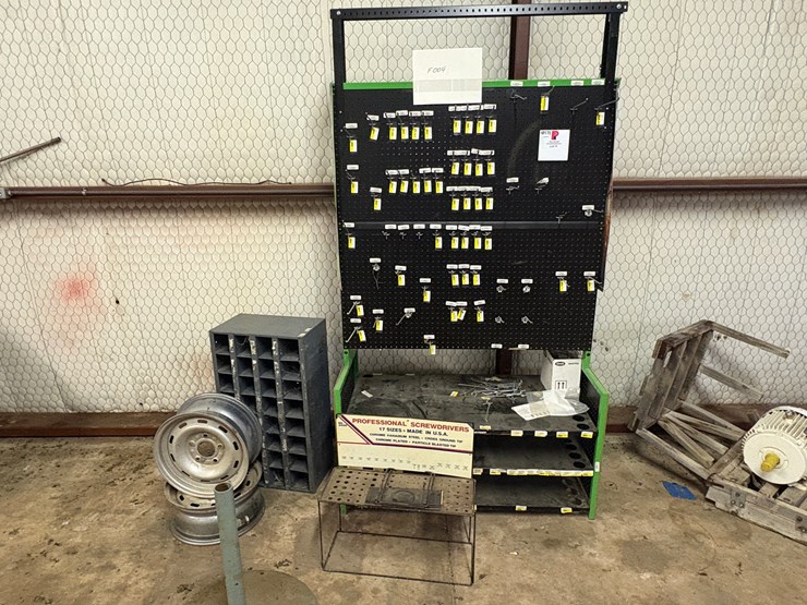 display-peg-board,-bolt-bin,-&-(2)-5-lug-wheels-image-1