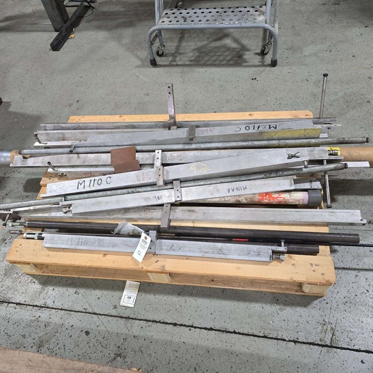 Assortment of misc machining objects and project materials, threads, and rods