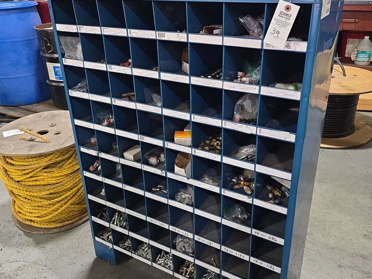 large-organizer-full-of-hardware,-35''-x-46''-tall,-72-slots,-air-fittings,-concrete-anchors,-brass-fittings-image-1