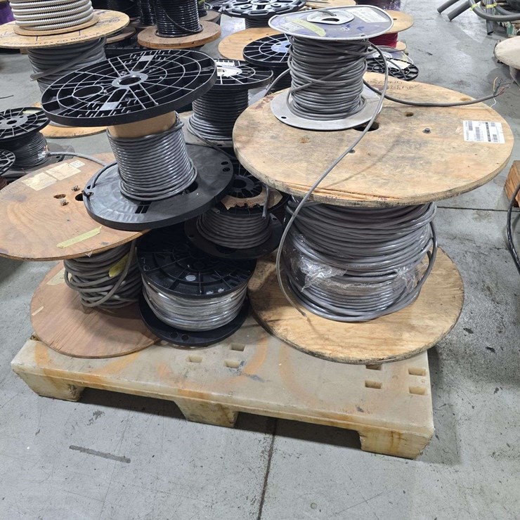 Pallet of smaller wire, 24ga, 20awg, and other partial wire rolls